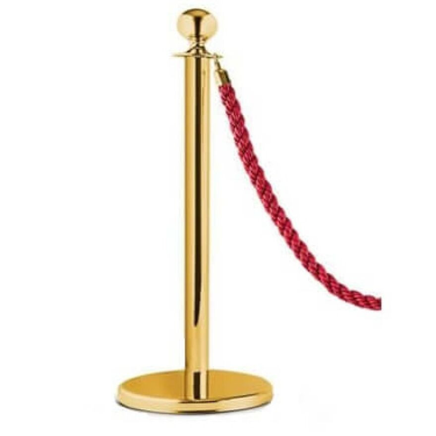 Столбик для ограждения золотой с красным канатом 1,5 м